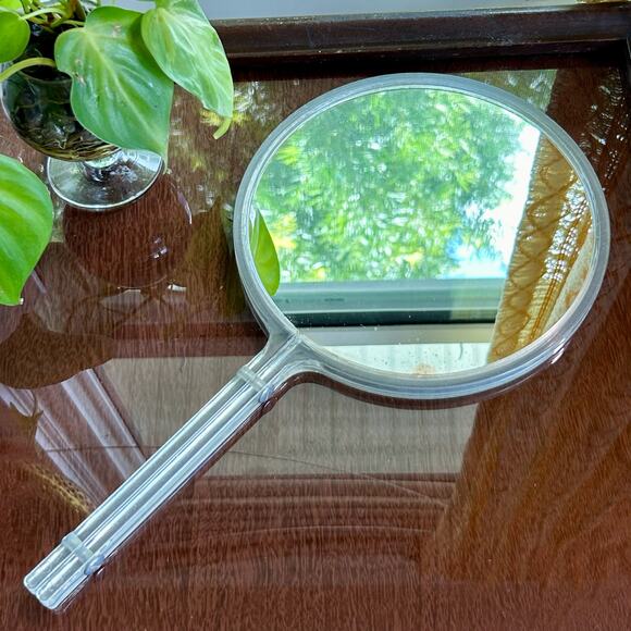 Vintage Clear Lucite Double-Sided Acrylic Hand Mirror - Picture 8 of 11